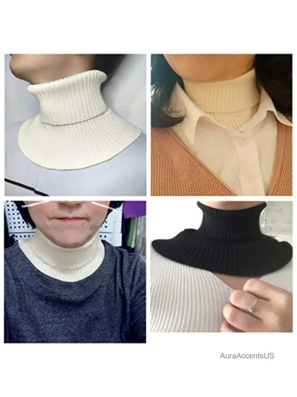 Women's Knitted Ribbed Turtleneck Detachable False Collar Pullover